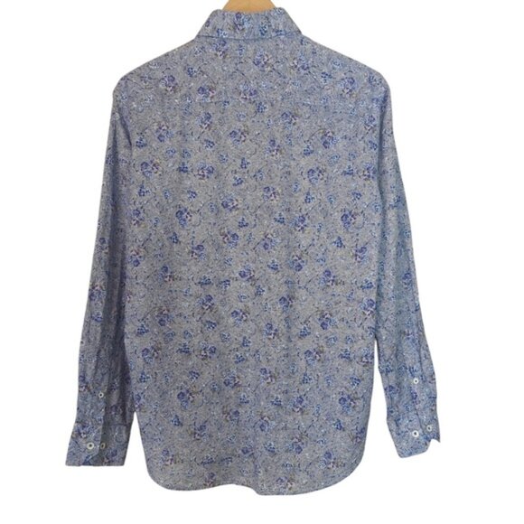 Bugatchi Men’s Blue Paisley Floral Long Sleeve Button up Shirt - Picture 2 of 14